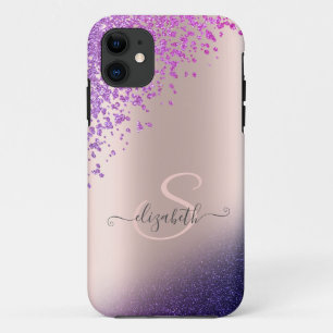 Funda Para iPhone 11 Violet Glitter Ombre Diamantes