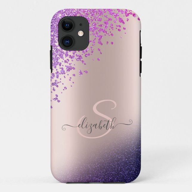 Funda De Case-Mate Para iPhone Violet Glitter Ombre Diamantes (Reverso)