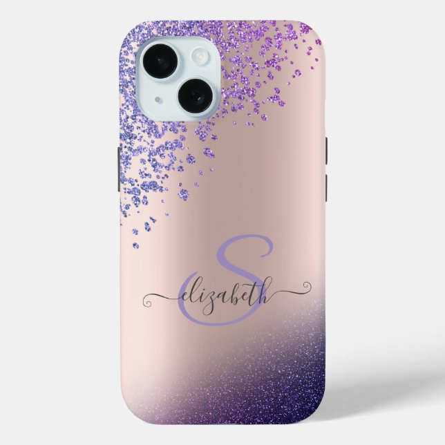 Funda De Case-Mate Para iPhone Violet Glitter Ombre Diamantes (Reverso )