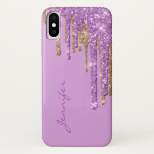 iPhone X Violet y Purpurina de oro perforan Funda para iPho