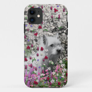 title_seo2 Violeta en flores - perro blanco de Westie