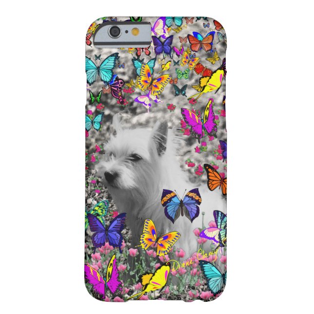 Funda De Case-Mate Para iPhone Violeta en mariposas - perro blanco de Westie (Reverso)