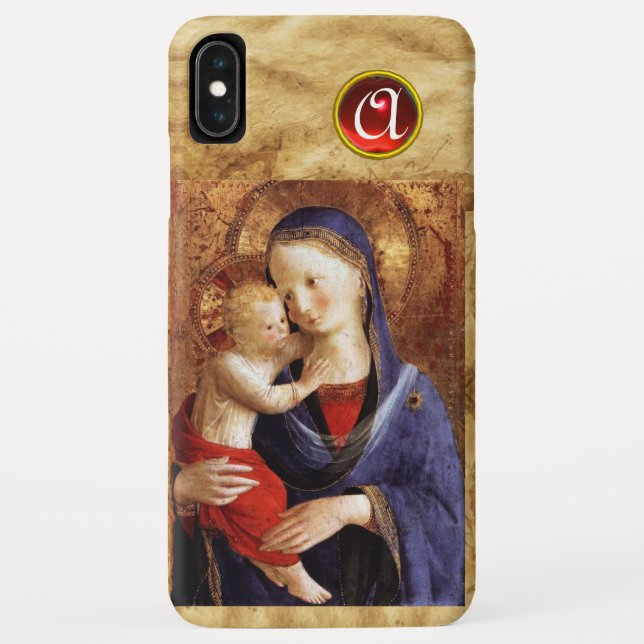 Funda De Case-Mate Para iPhone VIRGEN CON Monograma de Ruby Rojo INFANTIL (Reverso)