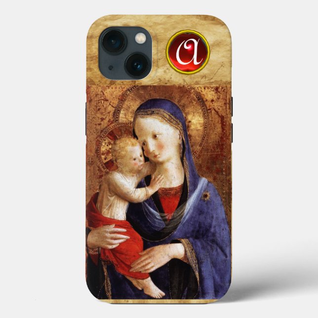 Funda De Case-Mate Para iPhone VIRGEN CON Monograma de Ruby Rojo INFANTIL (Reverso )