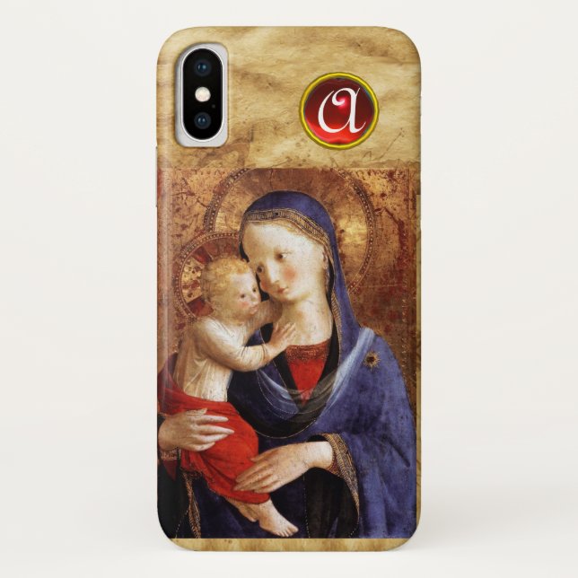 Funda De Case-Mate Para iPhone VIRGEN CON Monograma de Ruby Rojo INFANTIL (Reverso)