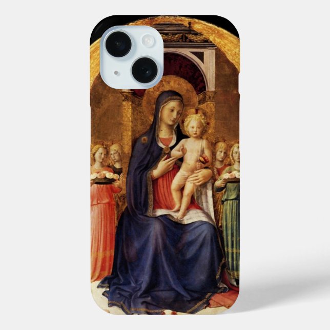 Funda De Case-Mate Para iPhone VIRGEN CON NIÑO Y ÁNGELES, azul negro (Reverso )