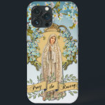 Funda Para iPhone 13 Pro Max Virgen de Fátima María Floral Azul Religiosa<br><div class="desc">Con una hermosa imagen tradicional católica de la Santísima Virgen María,  Nuestra Señora de Fátima con un olvido azul y un cartel dorado debajo que dice ORAR EL ROSARIO.</div>
