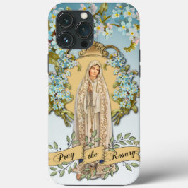 Funda Para iPhone 13 Pro Max Virgen de Fátima María Floral Azul Religiosa