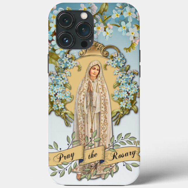 Funda De Case-Mate Para iPhone Virgen de Fátima María Floral Azul Religiosa (Reverso )