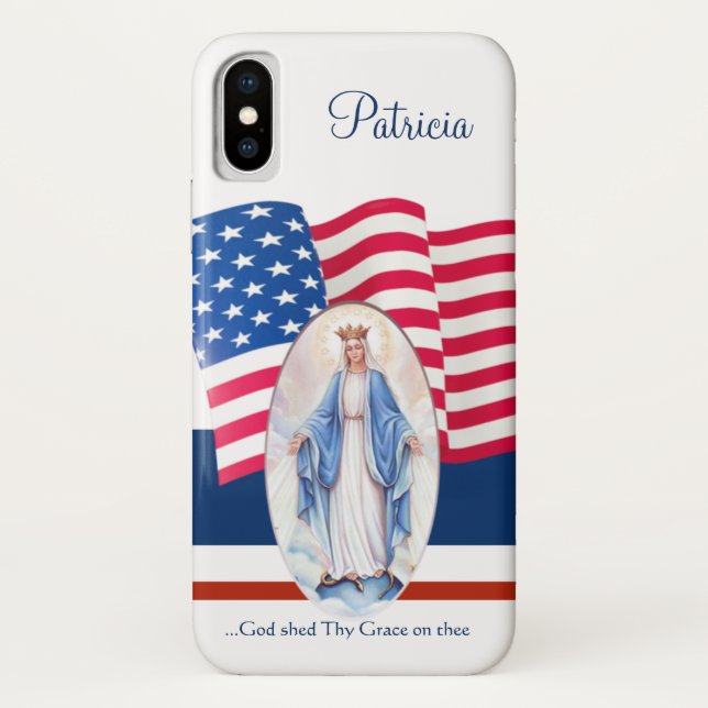 Funda De Case-Mate Para iPhone Virgen María bendecido de la bandera americana (Reverso)