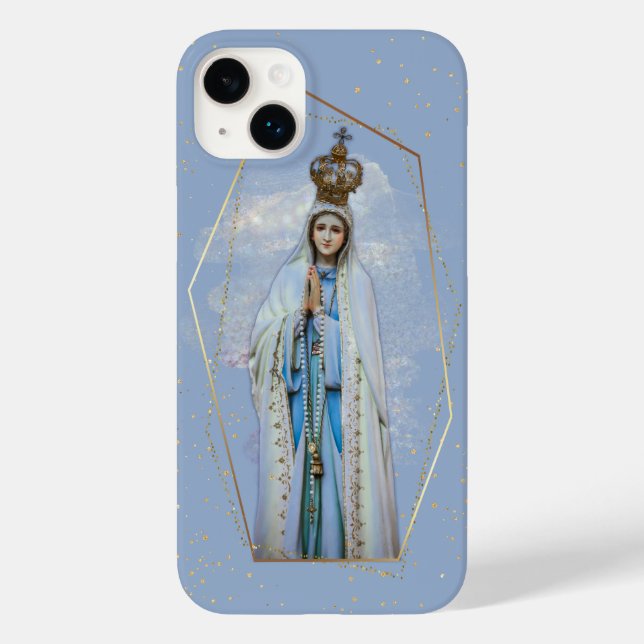 Funda De Case-Mate Para iPhone Virgen María Cielo Católico Azul y Oro (Reverso )