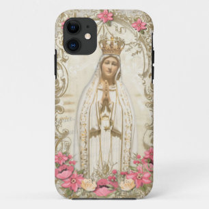 Funda Para iPhone 11 Virgen María Fátima Santo Rosario Floral Religio