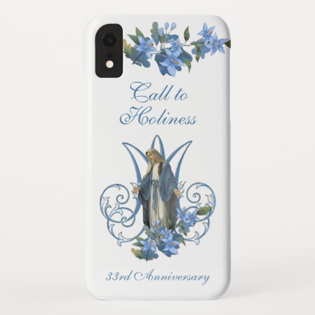 Funda De Case-Mate Para iPhone Virgen religiosa María 33 años Flor azul (Reverso)