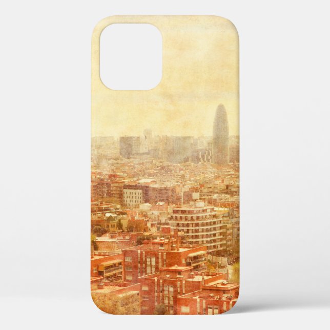 Funda De Case-Mate Para iPhone Vista de Barcelona en estilo grunge y retro. (Reverso )