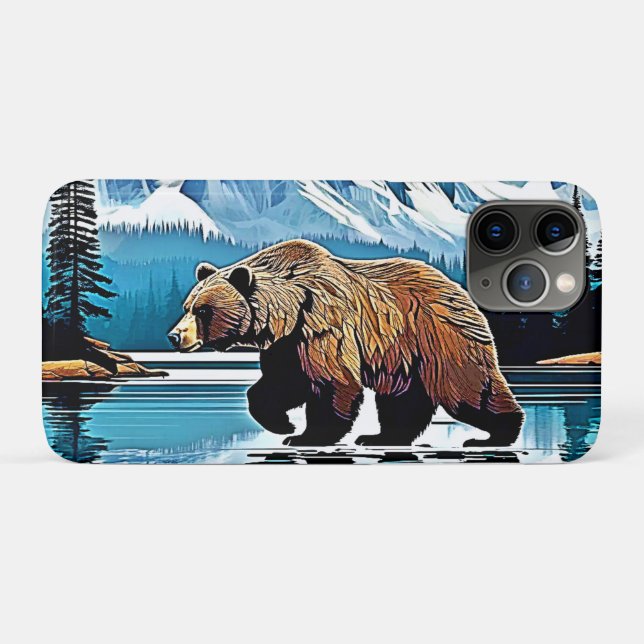 Funda De Case-Mate Para iPhone Vista de la montaña del lago Grizzly (Reverso (horizontal))