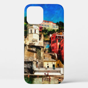 Funda Para iPhone 12 Vista de Vernazza, Italia. Cono de pintura acuarel
