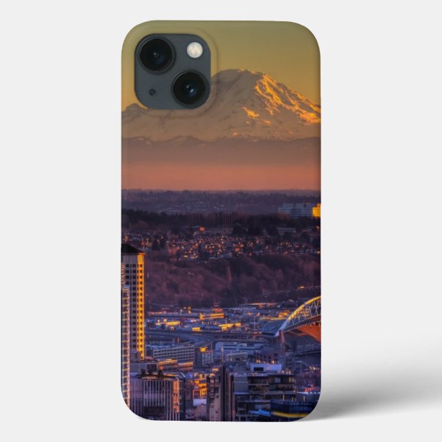 Funda De Case-Mate Para iPhone Vista del paisaje urbano de Seattle, fútbol (Reverso)