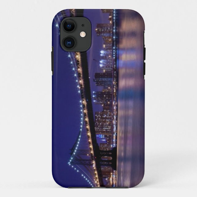 Funda De Case-Mate Para iPhone Vista del puente de Manhattan en la noche (Reverso)