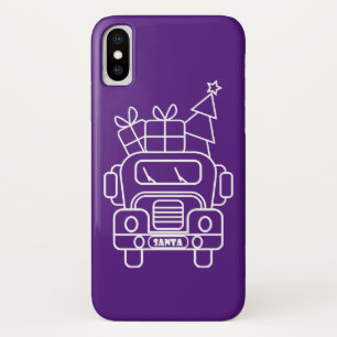 Funda Para iPhone X Vista frontal del camión de Navidades de esquema