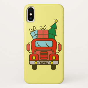Funda Para iPhone X Vista frontal del camión Santa Feliz Navidad
