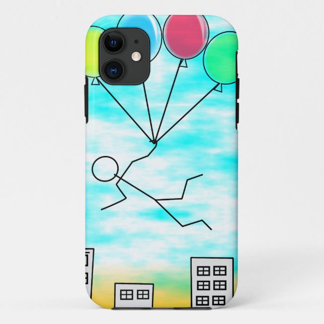 Funda De Case-Mate Para iPhone Volando Sobre La Ciudad Con Globos (Reverso)