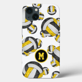Funda Para iPhone 13 Voleibol chica monogramado en oro negro
