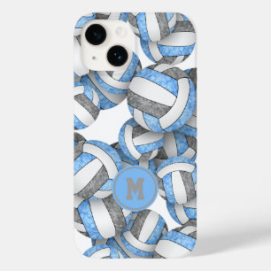 Funda Para iPhone 14 De Case-Mate Voleibol chica monogramado gris azul claro