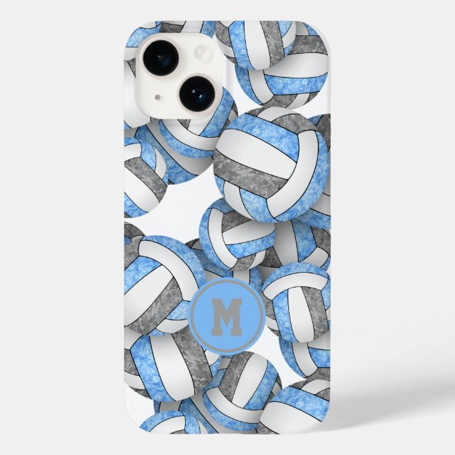 Funda De Case-Mate Para iPhone Voleibol chica monogramado gris azul claro (Reverso )