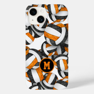 Funda Para iPhone 14 De Case-Mate Voleibol chica monogramado por naranja negro