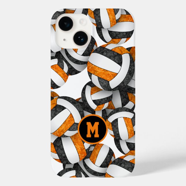 Funda De Case-Mate Para iPhone Voleibol chica monogramado por naranja negro (Reverso )