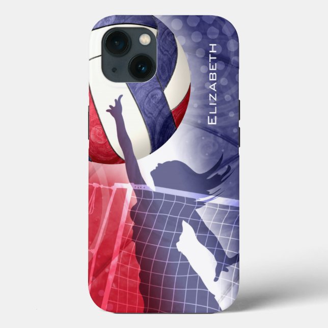 Funda De Case-Mate Para iPhone voleibol femenino azul rojo (Reverso )