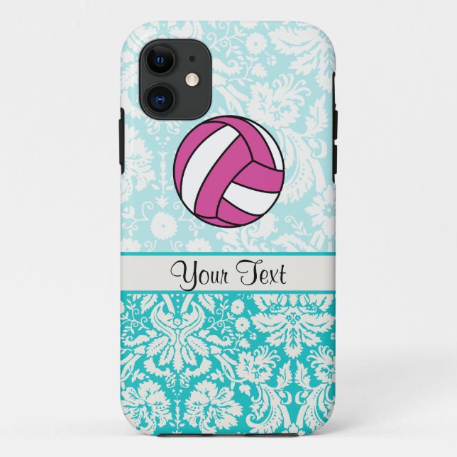 Funda De Case-Mate Para iPhone Voleibol rosa; patrón Damask (Reverso)