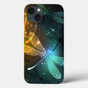 Funda Para iPhone 13 Vuelo de libélula luminosa verde
