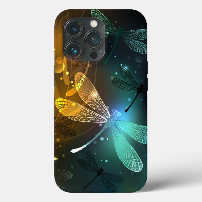 Funda De Case-Mate Para iPhone Vuelo de libélula luminosa verde (Reverso )