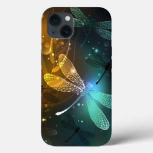 Funda Para iPhone 13 Vuelo de libélula luminosa verde