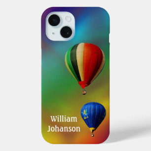 Funda Para iPhone 15 Vuelo en Globo Aerostático 2 globos Fondo Colorido