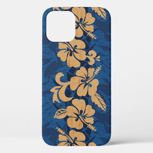 Funda De Case-Mate Para iPhone Waikoloa Faux Wood Hawaiian Hibiscus Floral Denim (Reverso )