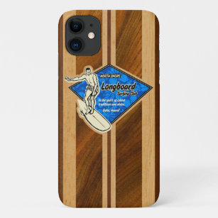 Funda Para iPhone 11 Waimea Surfboard Hawaiian Faux Koa Wood Blue