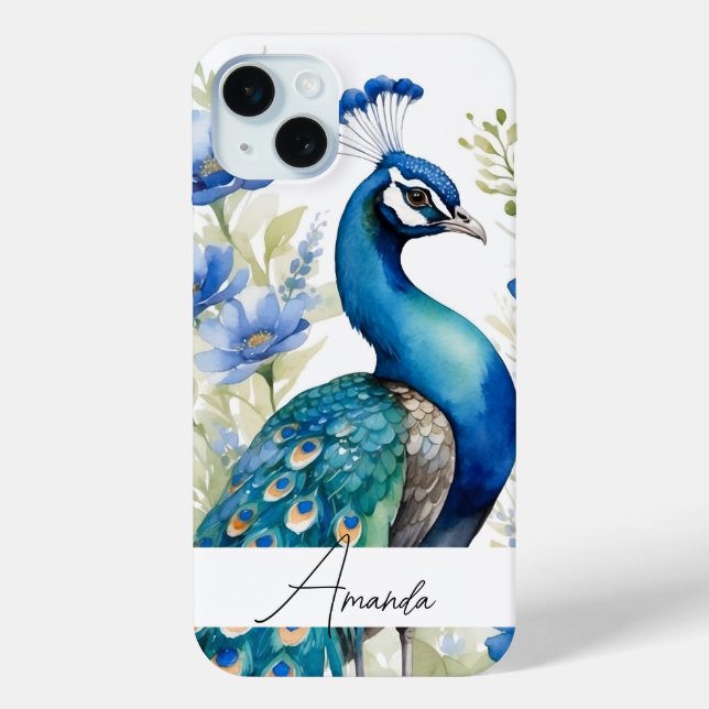 Funda De Case-Mate Para iPhone Watercolor Azul Flores silvestres Peacock Personal (Reverso )