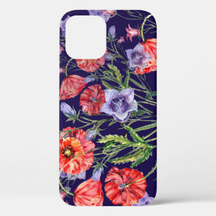 Funda Para iPhone 12 Watercolor Bluebell Poppy Array