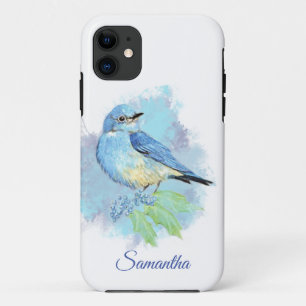 Funda Para iPhone 11 Watercolor Bluebird Garden Bird con un nombre pers
