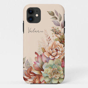 Funda Para iPhone 11 Watercolor Boho Cactus Monograma