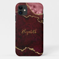 Watercolor Burgundy Gold Marble Agode Geode