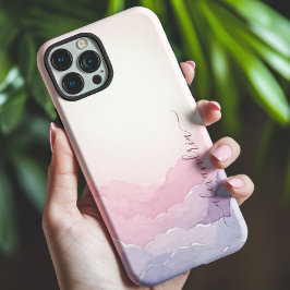 Funda Para iPhone 15 Watercolor Cloudscape Cielo Rosa Con Nombre