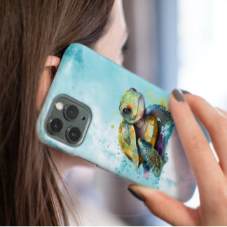 Funda Para iPhone 14 De Case-Mate Watercolor Cute Sea Turte Artwork Blue
