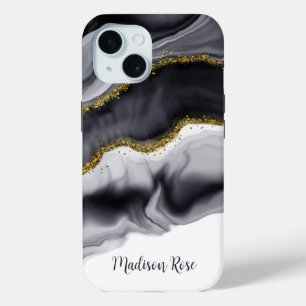 Funda Para iPhone 15 Watercolor Gold Black Personalize