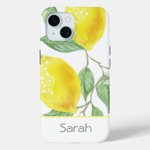 Funda Para iPhone 15 Watercolor Leaves Lemon Moderno Monogramado