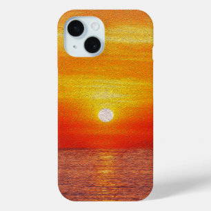 Funda Para iPhone 15 Watercolor Ocean Sunset Summer Beach Waves