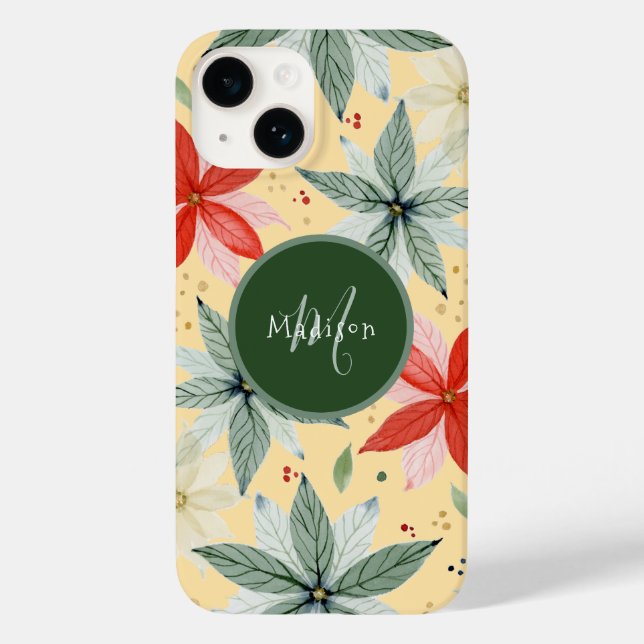 Funda De Case-Mate Para iPhone Watercolor Poinsettia Holiday (Reverso )