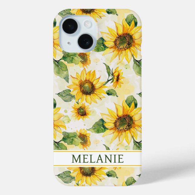 Funda De Case-Mate Para iPhone Watercolor Sunflowers Monogrammed (Reverso )